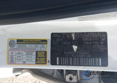 2015 Kia Optima Lx из США, поврежденный, VIN KNAGM4A77F5568003